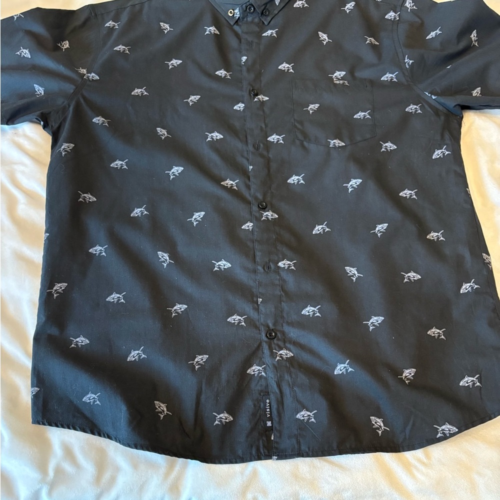 Men's Black Shark Patterned Casual Button Down Shirt